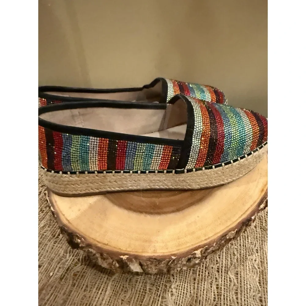 Gianni Bini Bruxie Platform Jeweled Multicolor Stripe Platform Espadrille Sz-8.5